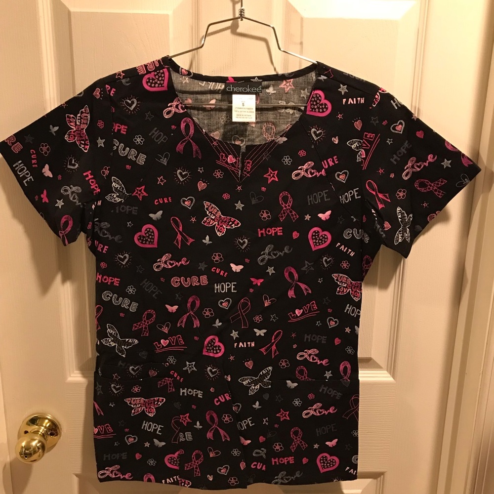 Cherokee Breast Cancer Scrub Top. Size: Small